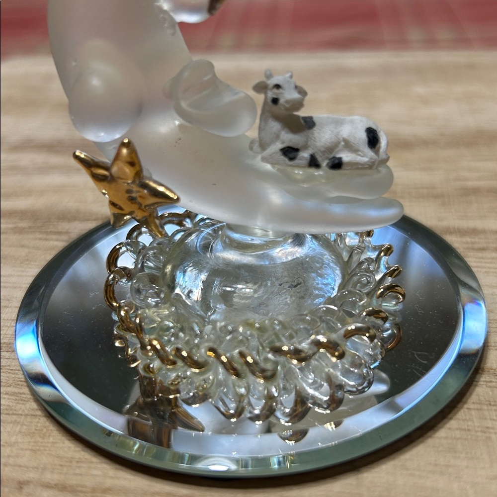 Glass Baron Vintage Handcrafted Glass Cow Jumped Over The Moon Frosted Crescent - Picture 7 of 15